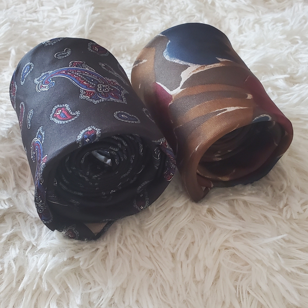 Vintage Christian Dior Monsieur 80s 90s Paisley Abstract Italian Silk Neck Ties